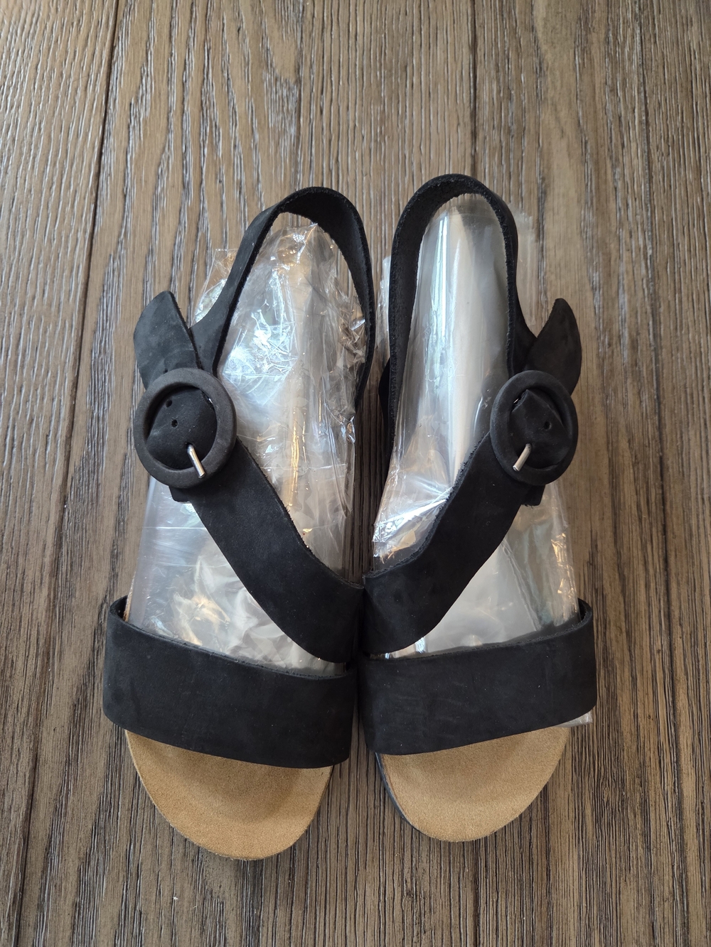 Bos. & Co. Black Suede Buckle Slingback Sandals Size 37 - Picture 2 of 6